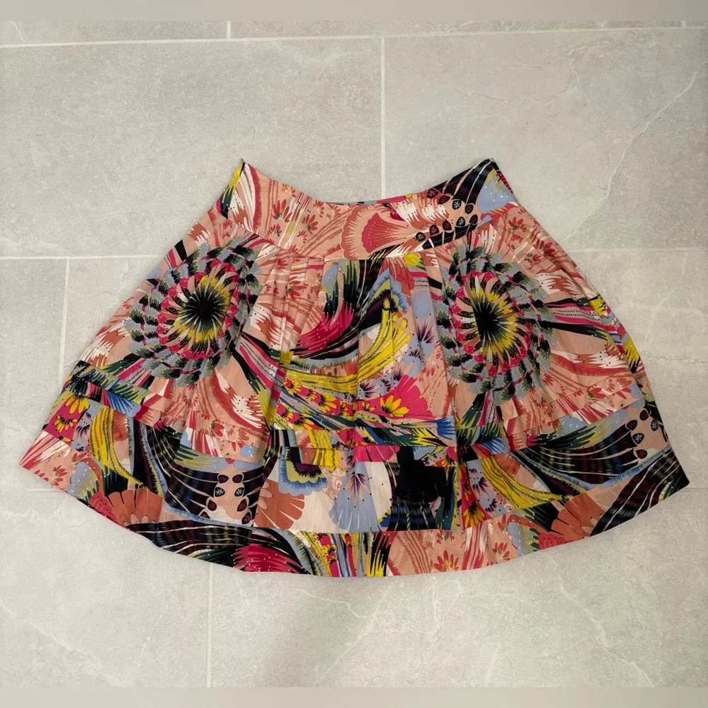 Anthropologie Leifsdottir Cotton Silk Tiered Floral Mini Skirt Size 4 - Picture 9 of 11
